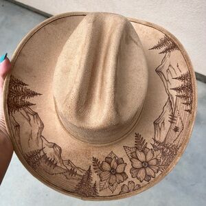 Floral mountain cowboy hat tan nature cowgirl hat